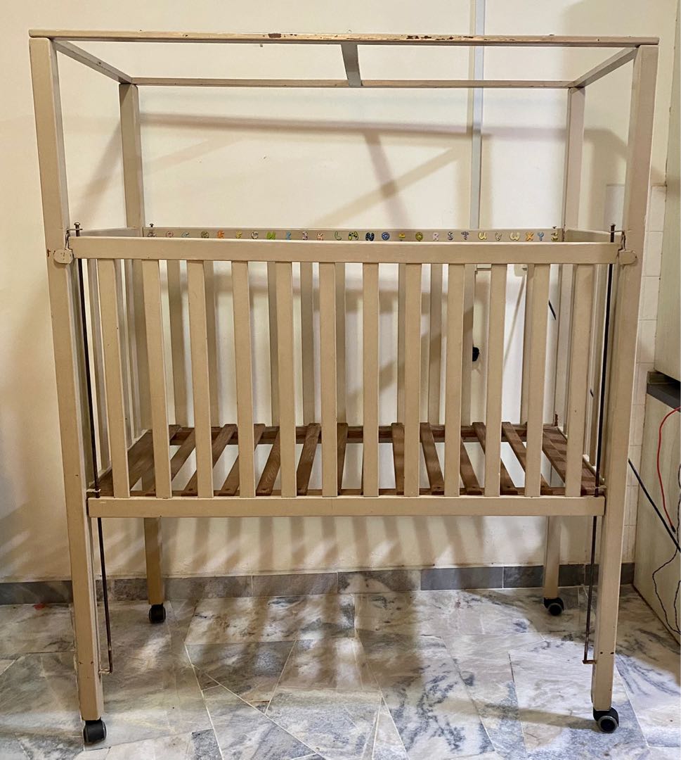 vintage raised solid wood baby cot adult height no need to bend down