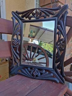 Vintage Carved Wood Mirror With Bevelled Glass, Made In Japan