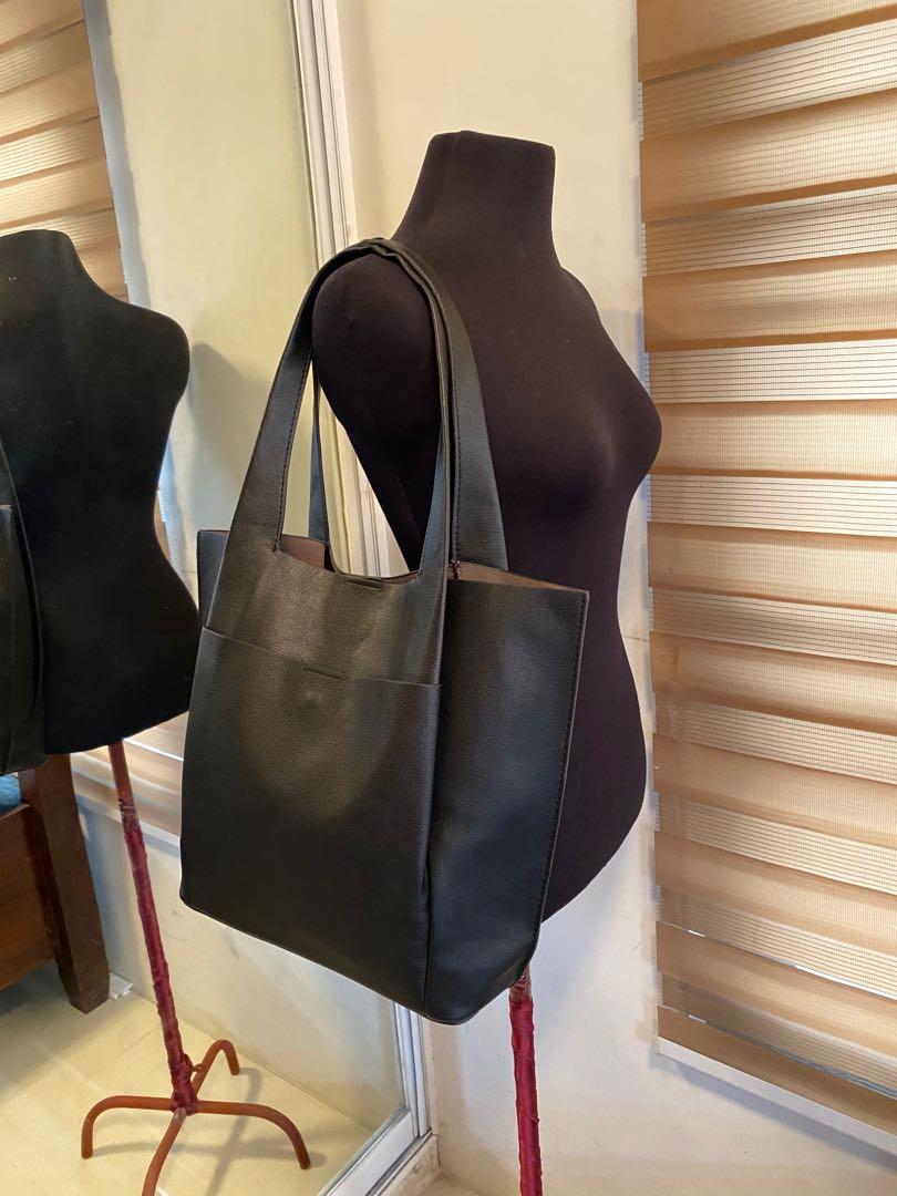 Zara black leather tote bag sales