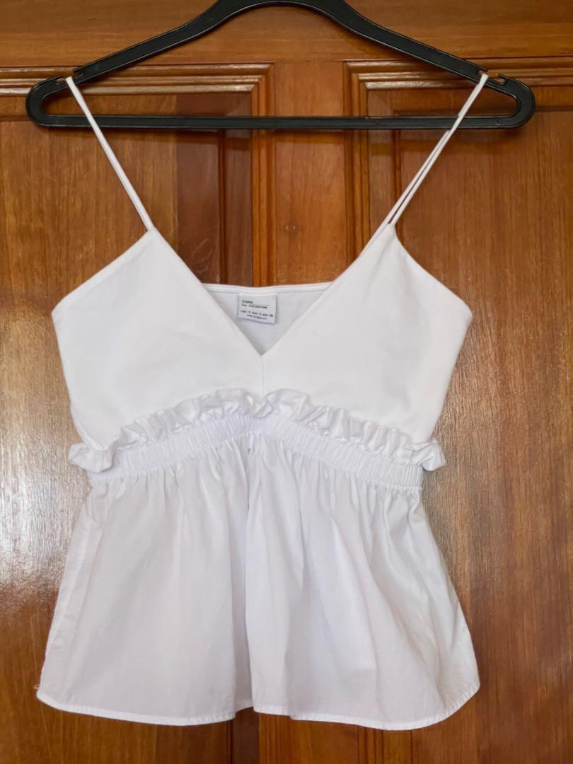 Zara White V-line Sleeveless Top, Women's Fashion, Tops, Sleeveless on  Carousell