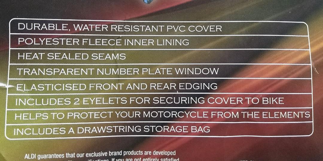 Aldi Torque Australian Brand Heavy Duty Motorcycle Cover, Motorbikes