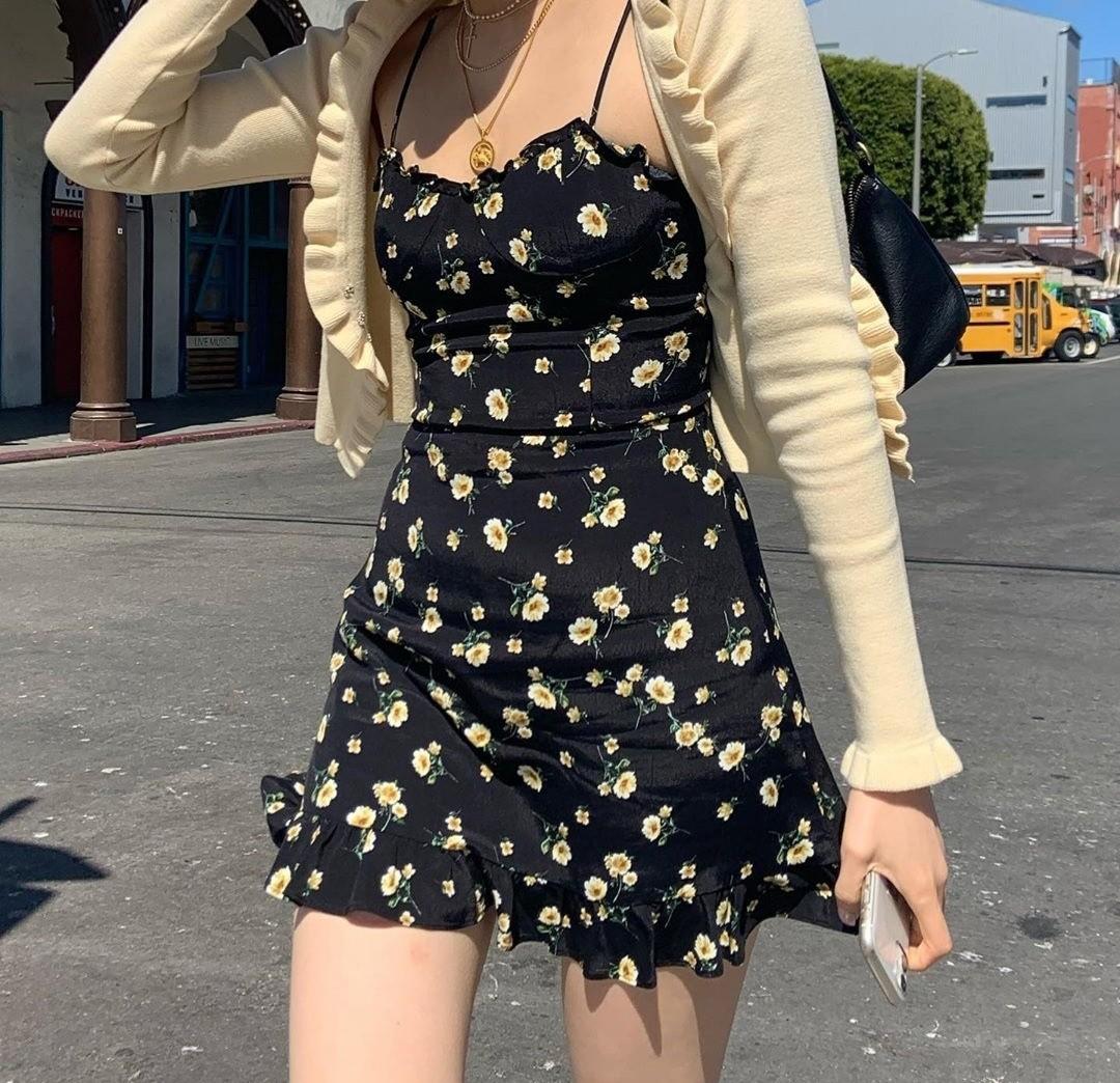 Black Floral Dress, Women's Fashion, Dresses & Sets, Dresses on