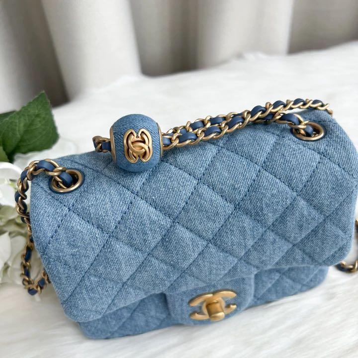 Chanel 2022 Denim Pearl Crush Rectangular Mini Flap Bag - Blue Shoulder Bags,  Handbags - CHA980625