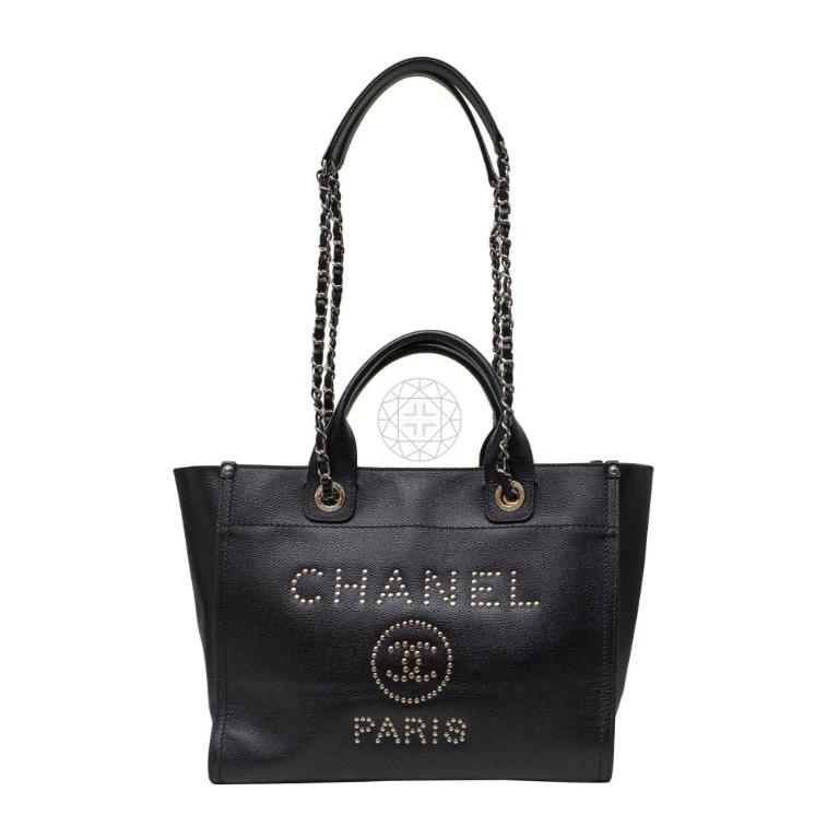 Chanel Deauville Tote Studded Small Black in Caviar with Silver-tone - US
