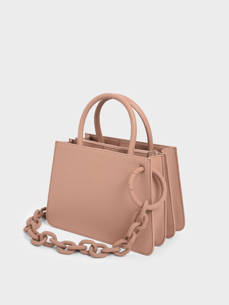 charles and keith chunky chain top handle structured tote Women s