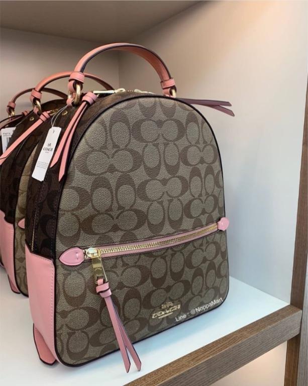 Coach F76622 Jordyn Backpack With Signature Canvas And Crossgrain Leather Khaki / Pink, Women