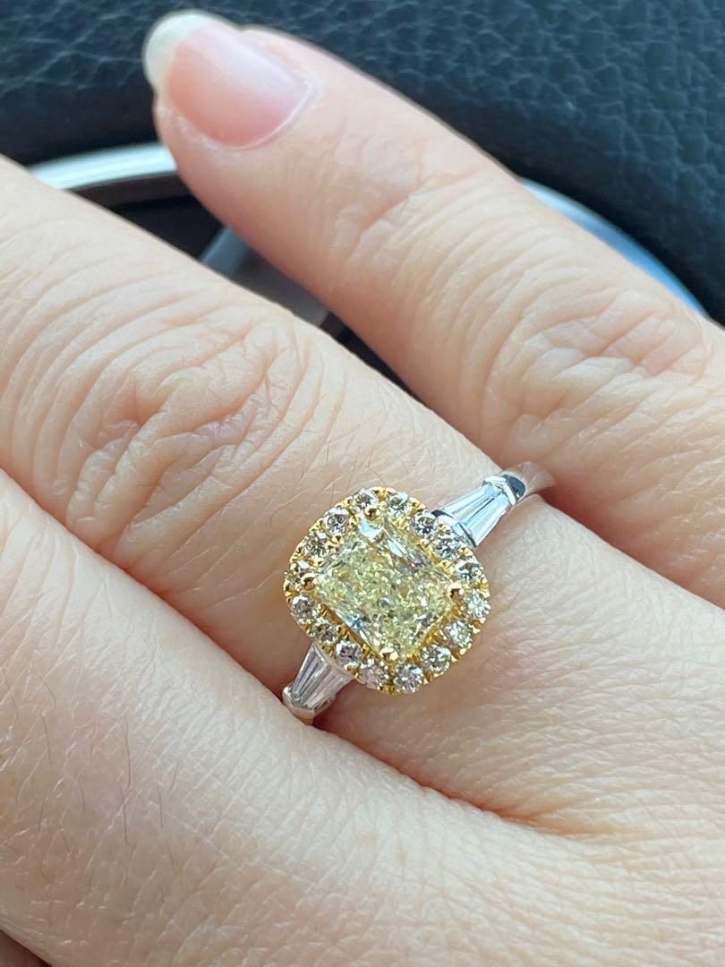 Fancy light yellow radiant cut solitaire diamond ring Women s