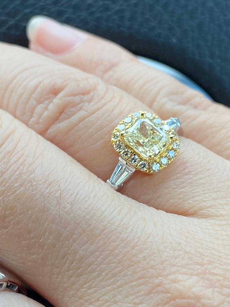 Fancy light yellow radiant cut solitaire diamond ring Women s