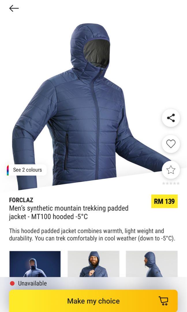 Men's Mountain Trekking Down Jacket with Hood - MT100 -5°C Grey