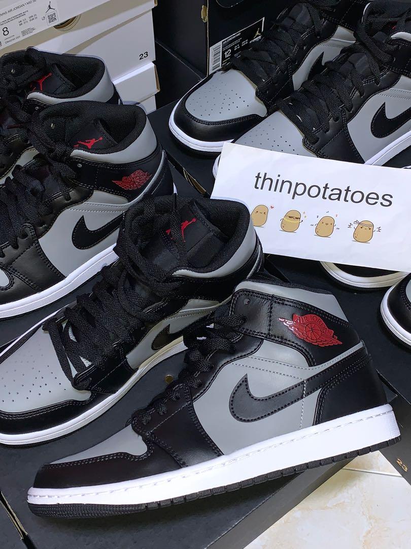 FULL GS MEN SIZES Air Jordan 1 Mid Shadow Black Grey Red Men s