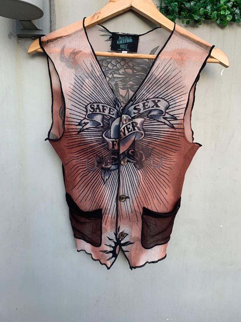 Jean Paul Gaultier “Safe Sex Forever” Mesh top s/s 1996 not gucci fendi prada dior chanel
