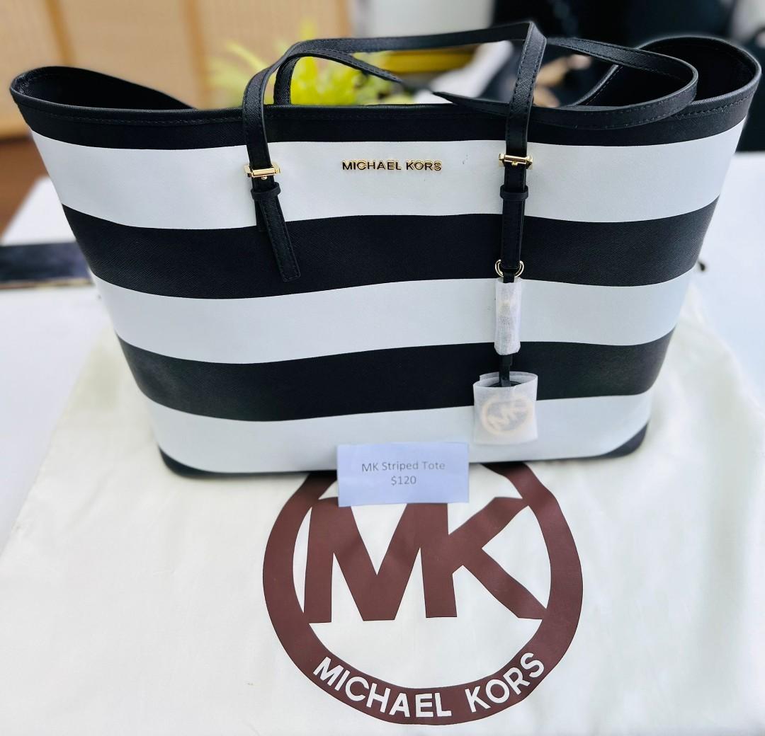 Michael Kors Striped Tote, Luxury, Bags & Wallets on Carousell