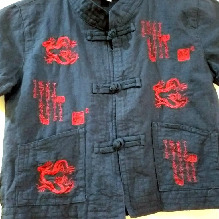Navy blue Chinese Top & Pants (Category: Babies & Kids Fashion) located in Pasig City. Submitted by tinyminimalist (Listing ID 1140900530, Image 3). Description: Navy blue Chinese top & pants with embroidery. Brand new, no tags. Label says "2" but please refer to measurements below. Top armpit to armpit when laid flat: 12 inches shoulder to hem: 13 inches Pants waistline: 21 inches maximum (when stretched) length: 17 inches.