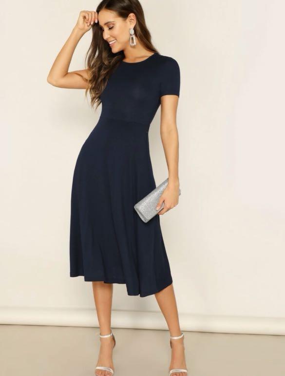 navy fit and flare dress