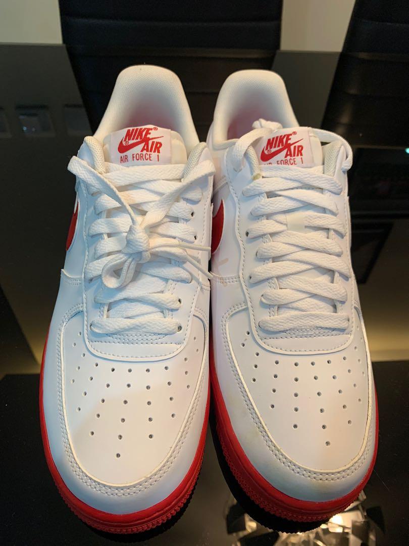 White air force ones with red bottoms online