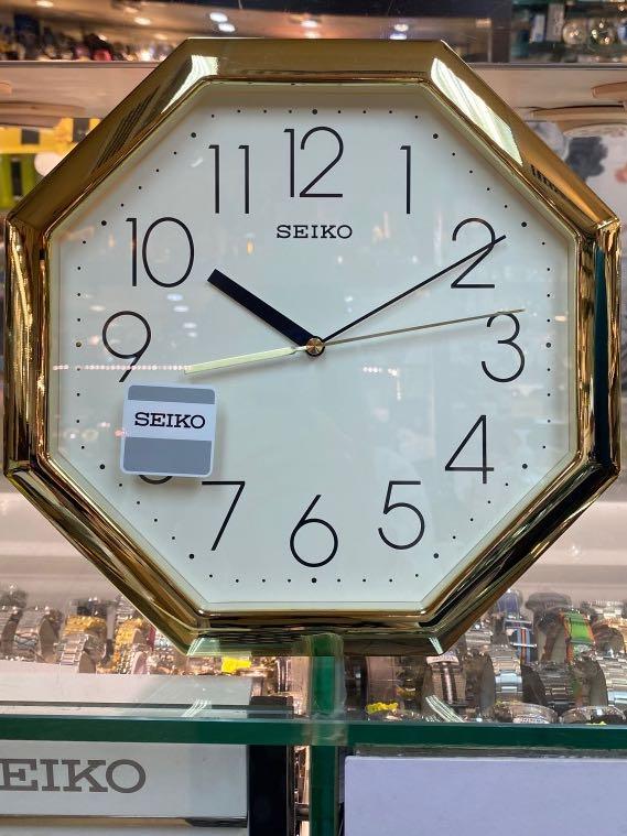 SEIKO WALL CLOCK 八角鐘八角型精工掛牆鐘金邊黑字QXA668G, 傢俬＆家居