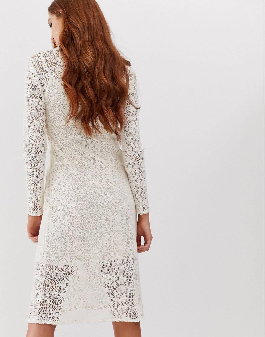 STRADIVARIUS Button Front Crochet Dress 