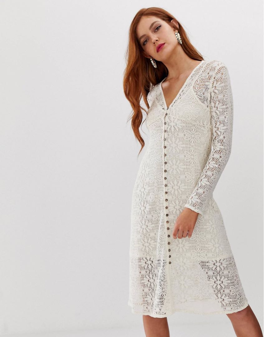 STRADIVARIUS Button Front Crochet Dress 