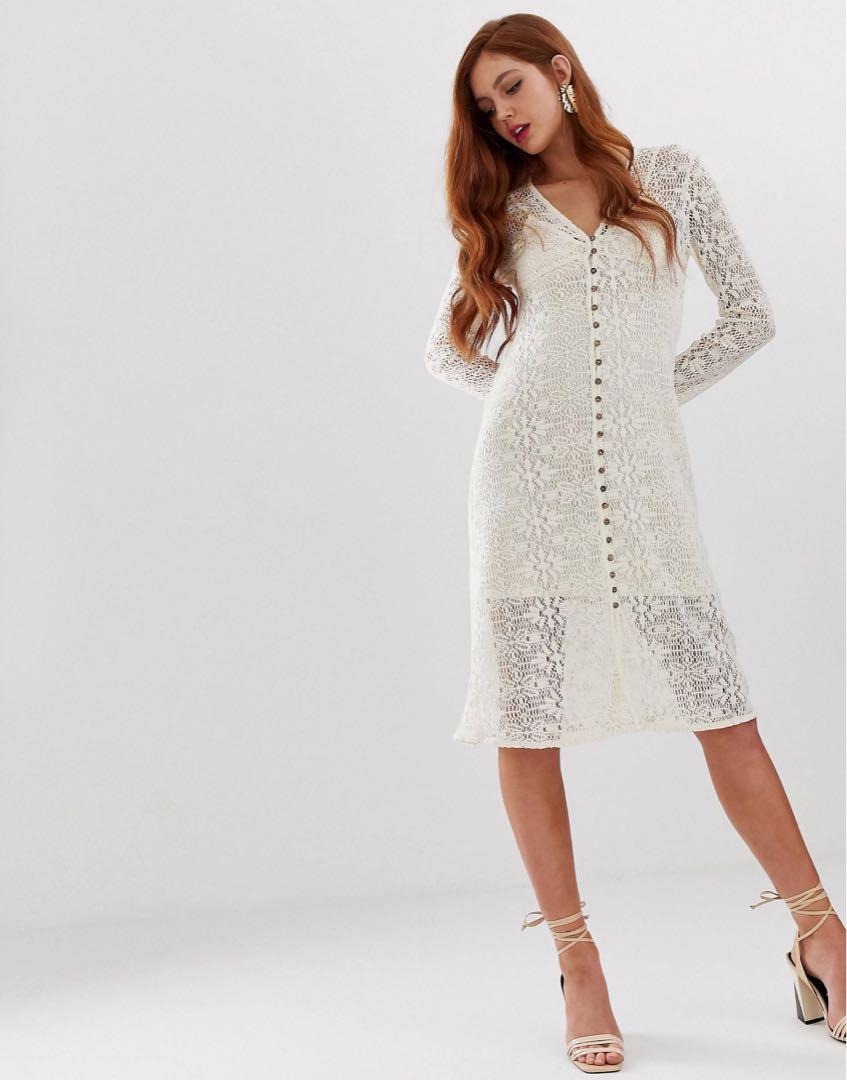 STRADIVARIUS Button Front Crochet Dress 