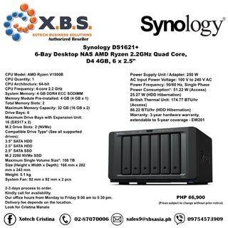 Synology DS1621+ 6-Bay Desktop NAS AMD Ryzen 2.2GHz Quad Core, D4 4GB, 6 x 2.5"