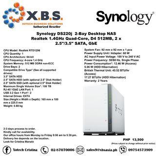 Synology DS220j 2-Bay Desktop NAS Realtek 1.4GHz Quad-Core, D4 512MB, 2 x 2.5"/3.5" SATA, GbE