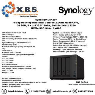 Synology DS420+ 4-Bay Desktop NAS Intel Celeron 2.0GHz Quad-Core, D4 2GB, 4 x 2.5"/3.5" SATA, Built-in 2xM.2 2280 NVMe SSD Slots, 2xGbE