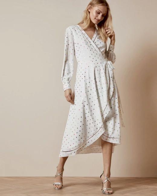Ted baker metallic fleck white wrap dress size 1