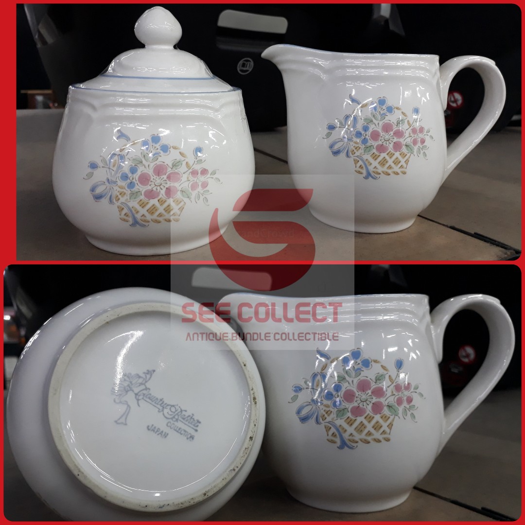 Vintage Country Basket Collection Japan Sugar and Creamer Pot