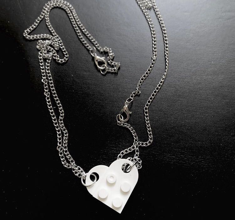 white heart lego necklace