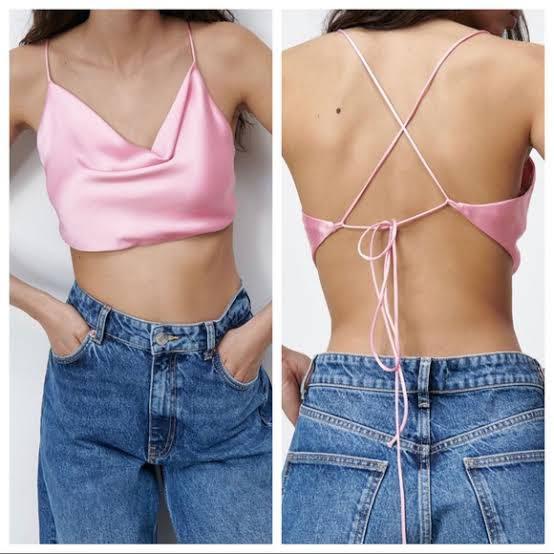 Zara pink satin top on sale