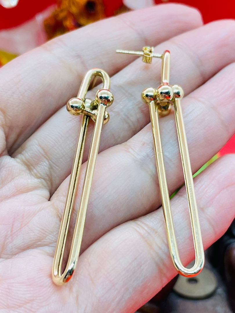 18K Gold - Long Hardware Stud Earrings (E42)