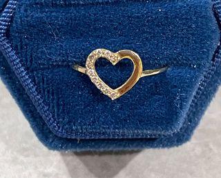18K YG Natural Diamond Open Heart Half Stud Diamond Ring w/ certificate