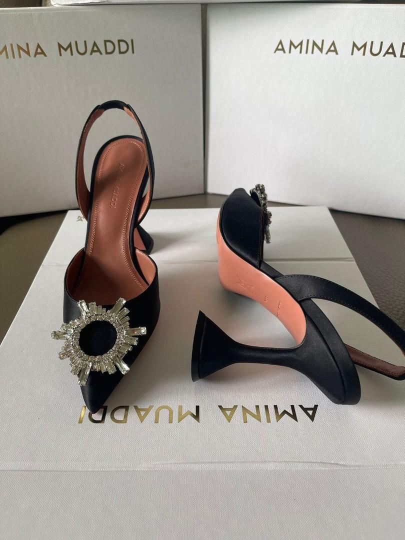 Amina Muaddi Begum Black Satin Size 36 36.5 39 Fesyen