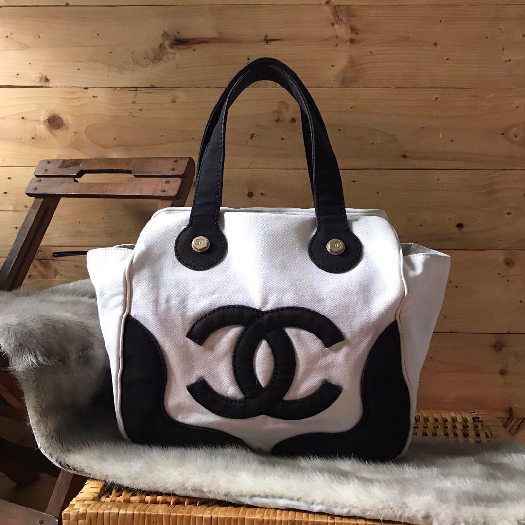 AUTH CHANEL MARSHMALLOW CANVAS TOTE, Luxury, Bags & Wallets on