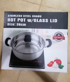 BN STAINLESS STEEL SHABU SHABU HOT POT WITH GLASS LID