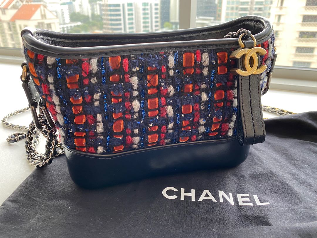 Chanel Gabrielle Tweed Blue/Red Handbag Certificate Of Authenticity and Box