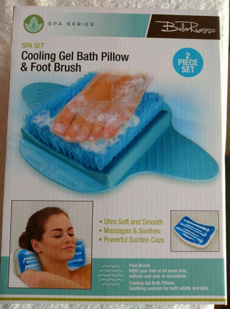 Cooling gel bath pillow and foot brush, Beauty & Personal Care, Bath