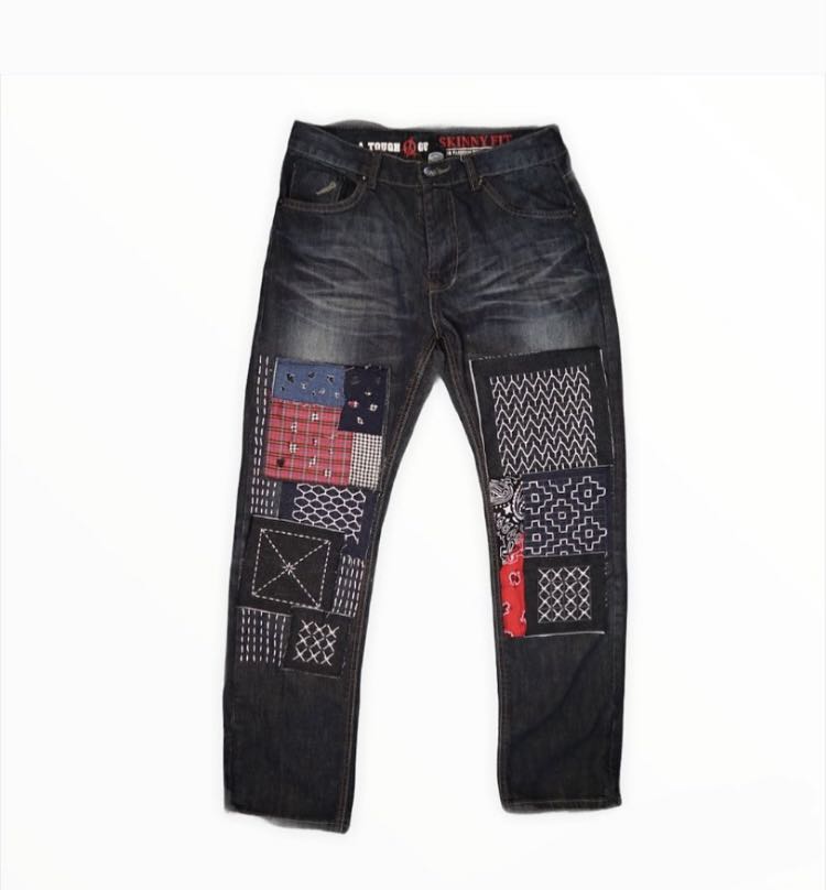 Custom Sashiko Jeans, Fesyen Pria, Pakaian , Bawahan di Carousell