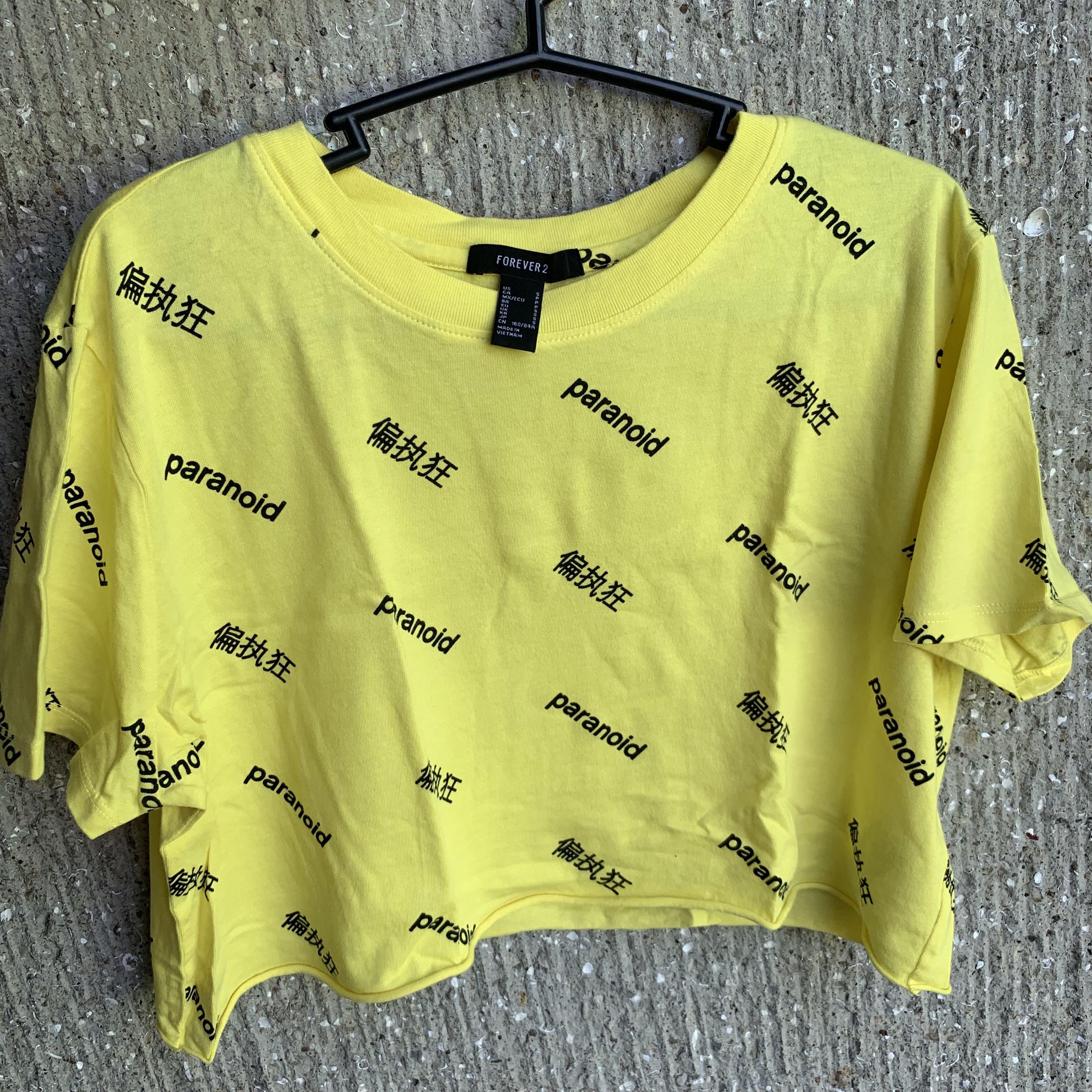 Forever 21 Yellow Paranoid Crop Top Women s Fashion Tops Shirts on Carousell