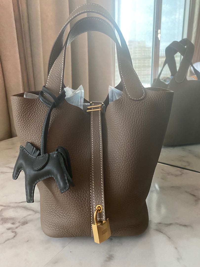 REVIEW: HERMES PICOTIN LOCK 18: Clemence leather, etoupe and gold