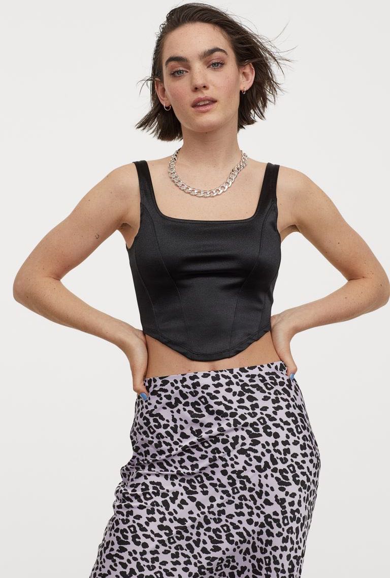 H&M Long Sleeve Satin Corset Crop Top Size M - $19 - From