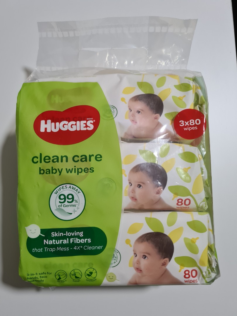 Huggies baby wipes clean care 80s (total 15 packets), Babies & Kids