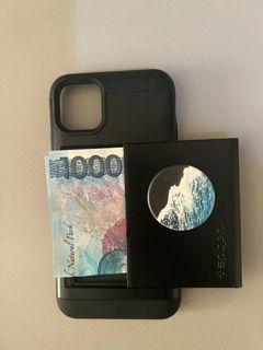 Iphone 11 Pro Max Spigen Card Holder Case w/ Free Pop Socket