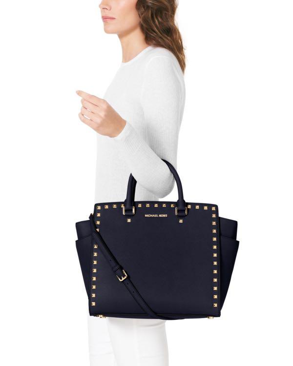 MK large selma best sale studded saffiano tote