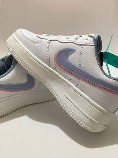 white air forces with navy blue check