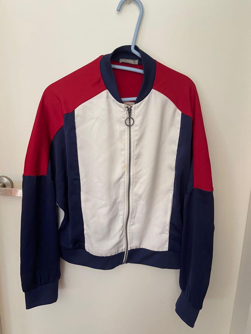 Blue red and white windbreaker discount