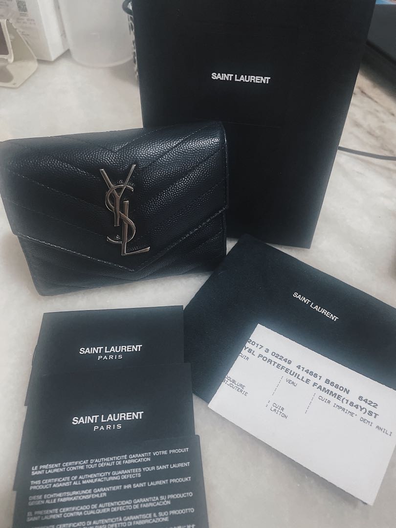 Saint Laurent YSL Monogram Compact Tri Fold Wallet, Women's Fashion