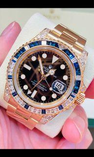 Selling preowned rolex gmt ll 116758SA full yellow gold original rolex factory set gemstones