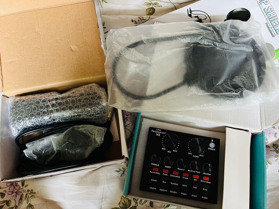 V8 soundcard & BM800 condenser mic (Category: Other Audio Equipment) located in Tarlac. Submitted by murakenisis (Listing ID 1135302569, Image 1). Description: Impulse buy di nagamit haha! Bought it for P1,740 Selling for 1K only.