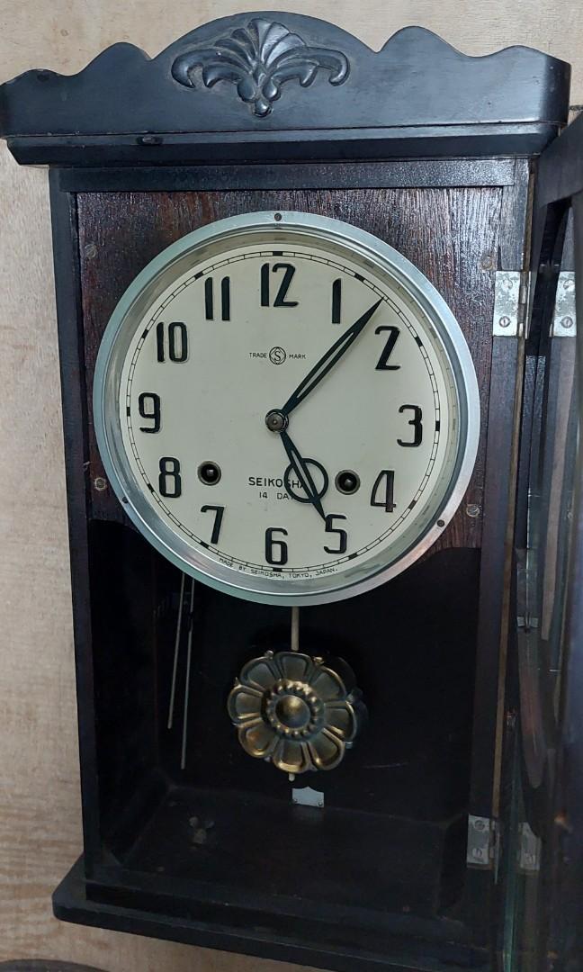 Pendulum wall clock [ SEIKOSHA ] (Category: Clocks) located in Caloocan City. Submitted by thegreat. (Listing ID 194210962, Image 3). Description: vintage wood clock good running condition 19. 5 x 10 x 4.5 inches approx. with key improvised pendulum.